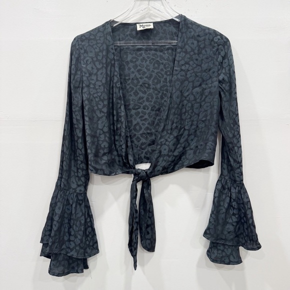 Show Me Your Mumu Leopard Print Tie Front Long Bell Sleeve Semi-Sheer Top Small - Picture 1 of 7